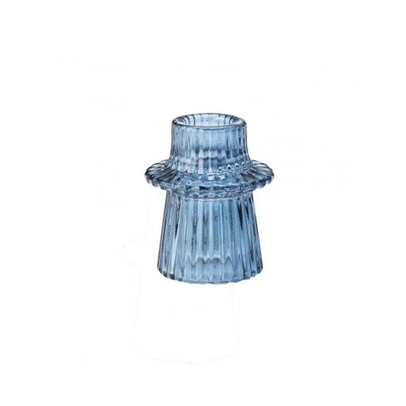 Candelabro In Vetro Rigato Blu Cm 7 Promozione Esclusiva