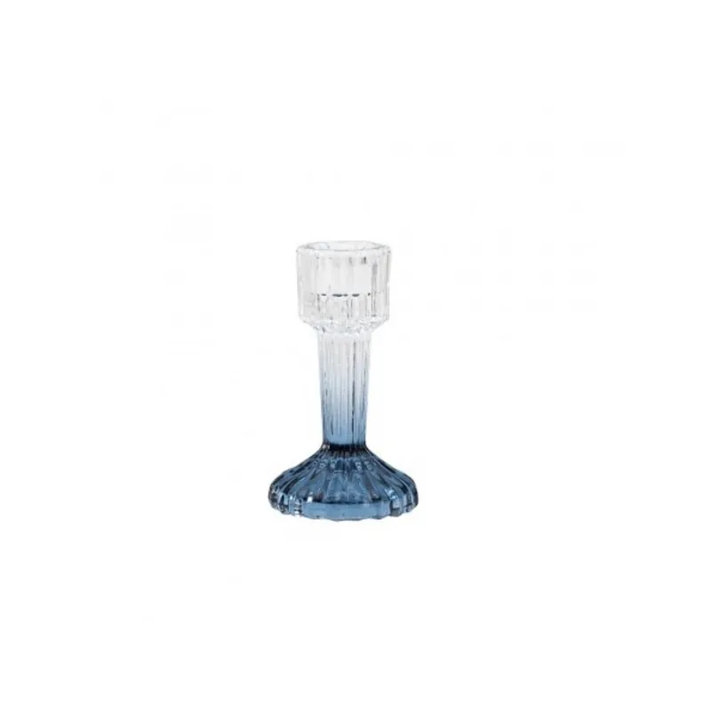 Candelabro In Vetro Rigato Sfumato Blu Cm 11 Migliore Qualità