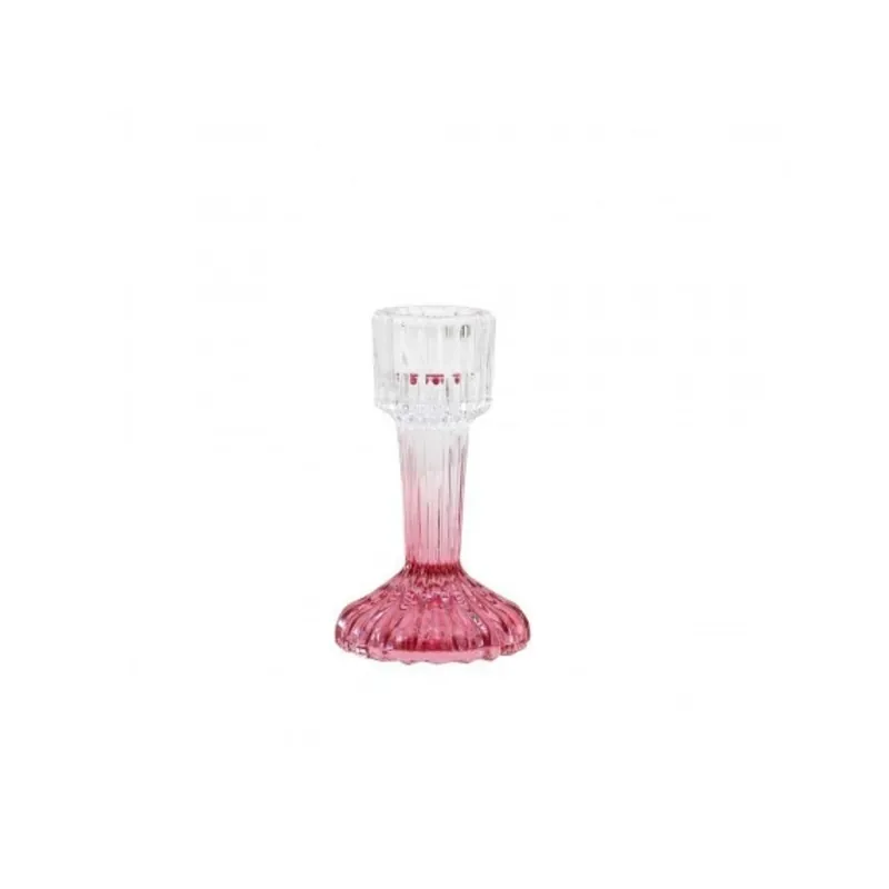 Candelabro In Vetro Rigato Sfumato Rosa Cm 11 Professionale