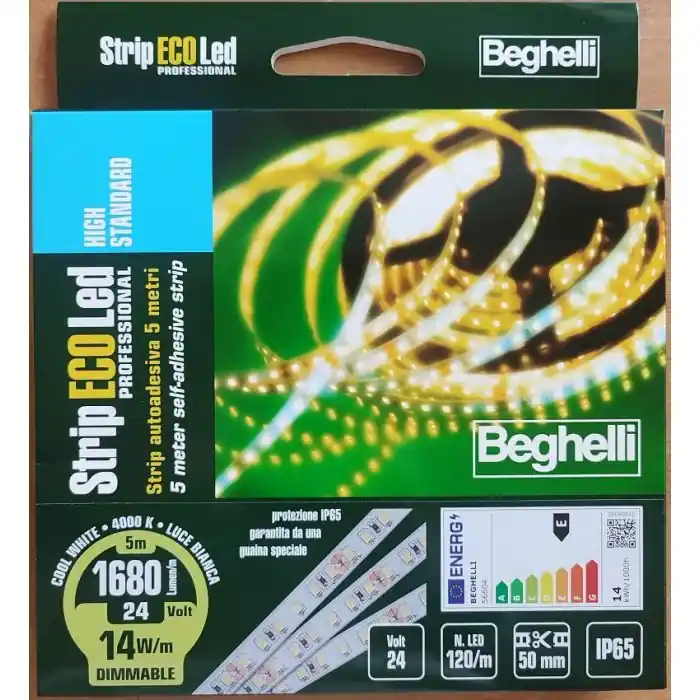 Compra Adesso STRISCIA LED 24V 14W\\/MT IP65 4000K LUCE NATURALE ADESIVA MT 5 BEGHELLI 56604