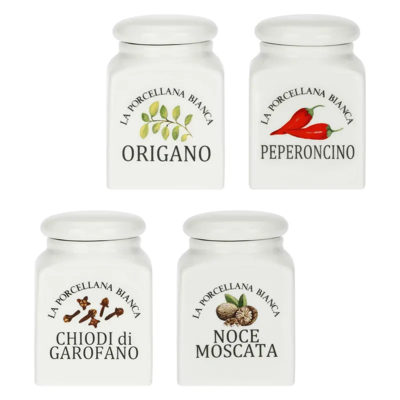 Barattoli Spezie Pz Mix, Conserva - Porcellana, 6,5xh9,5 cm Artigianale