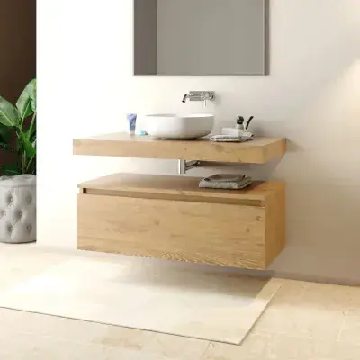 Promozione Composizione bagno con cassettone e mensolone, lunghezza 100 cm, aramo light MOBO